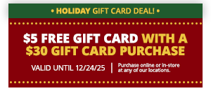 Get a free $5 gift card with a $30 gift card purchase